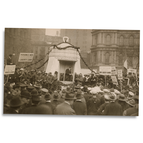 Veterans promote the buying of government bonds during the third Liberty Loan campaign